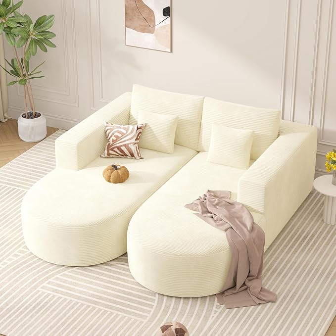 Modular Sectional Sofa Bed,Convertible Cloud Couches for Living Room,2 Chaise Corduroy Boneless Couch Sleeper Sofa Set,Oversized Chaise Lounge Chair for Bedroom,No Assembly Required,Beige 1PCS