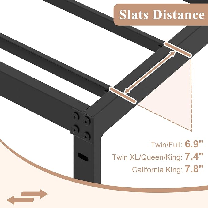 HOBINCHE 10 Inch King Bed Frame,King Size Bed Frame No Box Spring Needed | Heavy Duty Metal Platform Mattress Foundation with Steel Slats, Non-slip Noise Free Easy Assembly Black