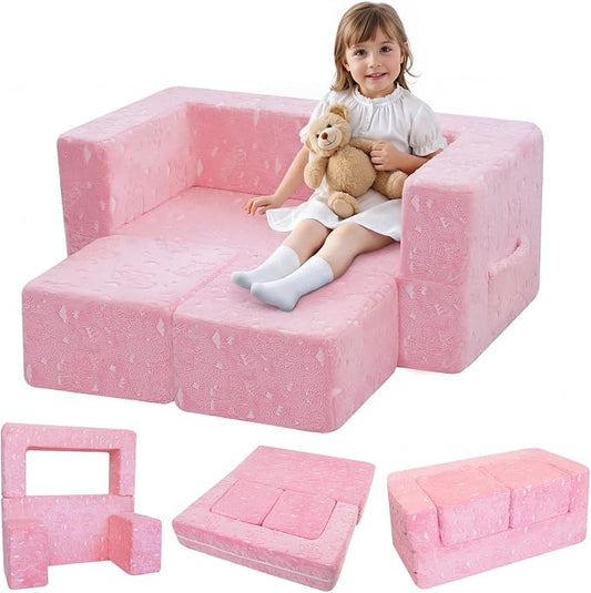 MeMoreCool Glow-in-The-Dark Unicorn Kids Modular Couch Sofa – Convertible 2-in-1 Plush Foam Toddler Chair for Children’s Bedroom