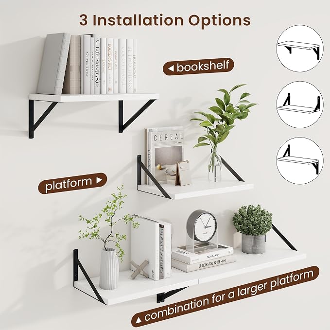 Axeman Deep Floating Shelves | 16 Inch White Wall Shelves Set of 2 | 10 Inch Deep Wood Floating Shelves for Wall | 16" W x 10" D White Shelves for Living Room Bathroom Kitchen