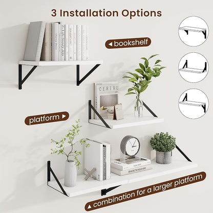 Axeman Deep Floating Shelves | 16 Inch White Wall Shelves Set of 2 | 10 Inch Deep Wood Floating Shelves for Wall | 16" W x 10" D White Shelves for Living Room Bathroom Kitchen