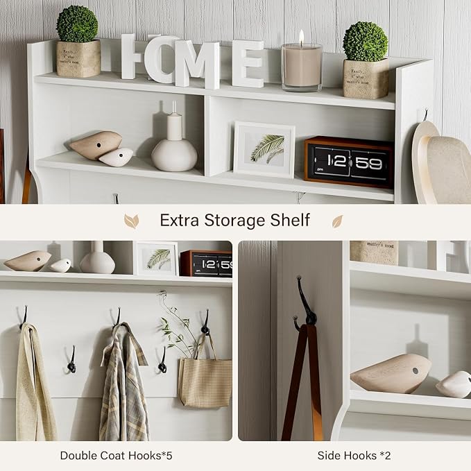 4ever2buy Farmhouse Hall Tree with Bench 5-in-1 Entryway Bench with Coat Rack with Sliding Barn Doors Entryway Coat Rack with Shoe Storage