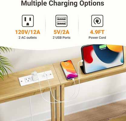 ELYKEN Bamboo Narrow Console Table with Charging Station, 2 Pack Slim Sofa Table Behind Couch, Entryway Table with Outlets for Living Room, Hallway, 5.9 x 39.4 x 31.1in, Natural