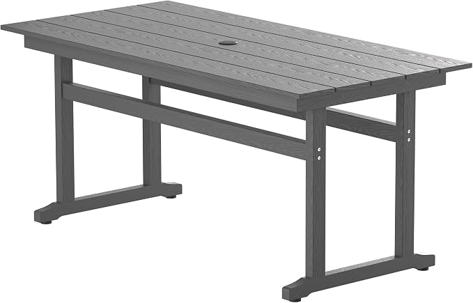 nalone Outdoor Dining Table for 6 - Person, 67"x32" Rectangular Patio Dining Table, All Weather HDPE Dining Table with Umbrella Hole· (Grey, 1 Table)