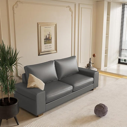 Valthie Faux Leather Couch, Mid Century Modern Comfy Loveseat Sofa with Wide Arm, Side Pockets, Solid Wooden Frame for Office, Living Room and Bedroom, 3 Seater (Gery, 88.58 inches)