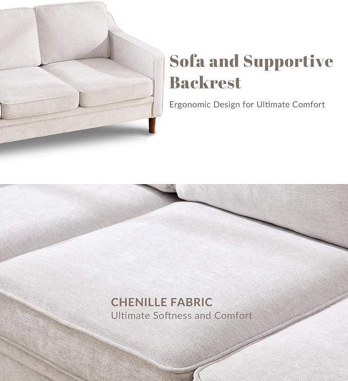 Kingfun Couch Sets for Living Room, 3 Seater Couch and Loveseat, Mid Century Modern Sofa Set, Chenille Couch with Solid Wood Frame for Bedroom