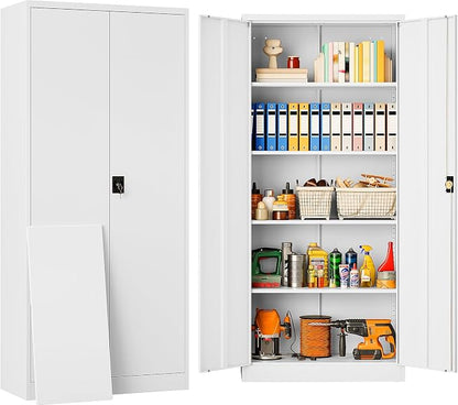SISESOL White Metal Storage Cabinet with Adjustable Shelves,71" Tall Metal Cabinet with Locking Doors,Steel Cabinet with Lock,Lockable Storage Cabinets for Home,Office,Kitchen,Laundry,Pantry