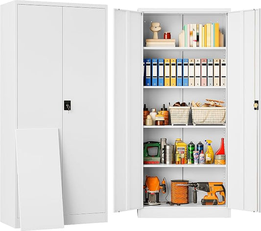 SISESOL White Metal Storage Cabinet with Adjustable Shelves,71" Tall Metal Cabinet with Locking Doors,Steel Cabinet with Lock,Lockable Storage Cabinets for Home,Office,Kitchen,Laundry,Pantry