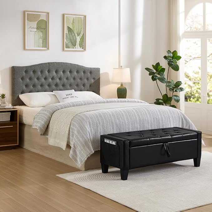 24KF Upholstered Tufted Button Wall Mounted Linen Headboard,Comfortable Fashional Headboard Queen/Full Size,6055-Q-Granite