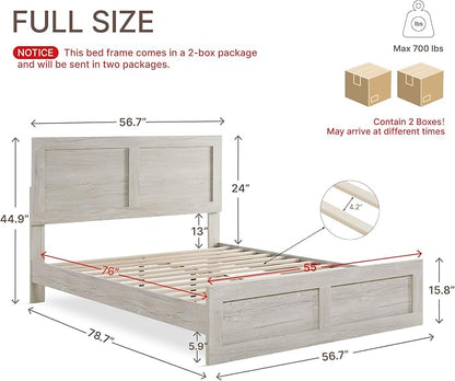 KISLOT Wood Bed Frame, Full Size Wooden Platform Bed Frame with Headboard and Footboard Mattress Foundation Farmhouse Bedroom Furniture No Box Spring Needed