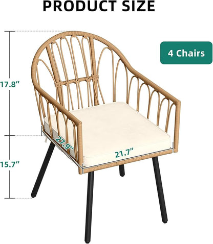 YITAHOME 4 Pieces Rattan Wicker Dinning Chairs, Outdoor Indoor Patio Furniture Set with Cushion and Curved Back All Weather Bistro Chair for Garden Backyard Porch Poolside Restaurant (Beige)