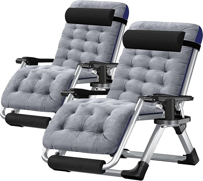 DoCred Zero Gravity Chair Oversized XL, Lawn Recliner, Reclining Patio Lounger Chair, Folding Portable Chaise with Detachable Soft Cushion, Cup Holder, Headrest