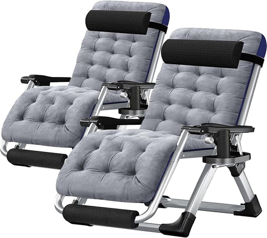 DoCred Zero Gravity Chair Oversized XL, Lawn Recliner, Reclining Patio Lounger Chair, Folding Portable Chaise with Detachable Soft Cushion, Cup Holder, Headrest