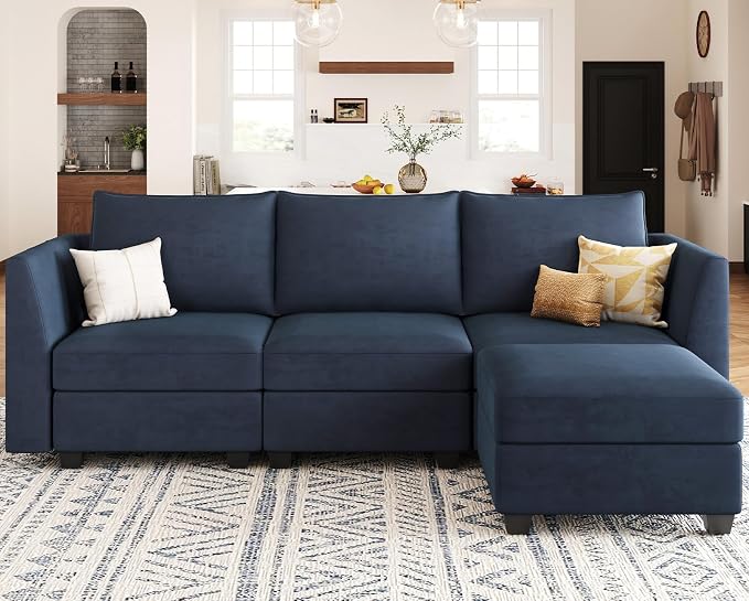Belffin Convertible Sectional Sofa with Chaise Velvet L Shaped Sofa Couch Modular Sectional Sofa with Storage Blue
