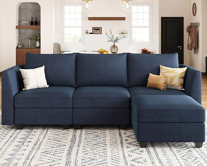 Belffin Convertible Sectional Sofa with Chaise Velvet L Shaped Sofa Couch Modular Sectional Sofa with Storage Blue