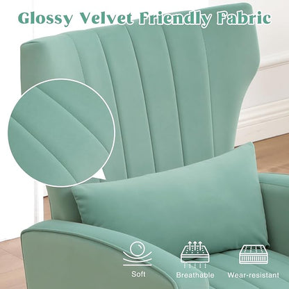 Accent Chairs Set of 2,Upholstered Living Room Chairs,High Back Arm Chairs with Metal Legs Lumbar Reading Chairs for Living Room,Bedroom, Apartment Lake Green
