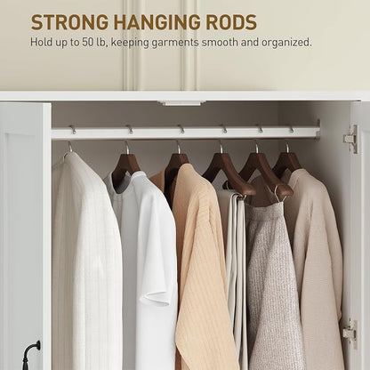 RALGEND Armoire Wardrobe Closet Set of 2, with 3 Drawers and 5 Doors, Wardrobe Cabinet for Bedroom, 70.9" Bedroom Armoire with Hanging Rod, Large Capacity Storage Wardrobe Armoire, White