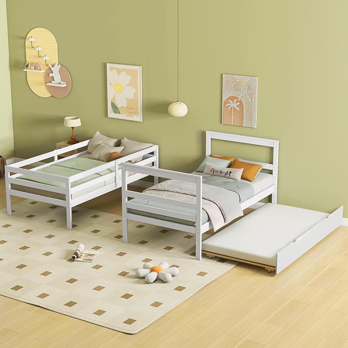 Giantex Bunk Bed Twin Over Twin with Trundle & Storage Stairs, Solid Wood Bunk Bed, Convertible to 2 Beds, Versatile Bunk Beds for Kids Teens Adults,White