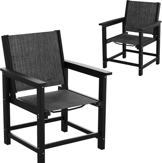 UDPATIO HDPE Dining Chair Set of 2, Heavy Duty Extra-Wide Outdoor Chairs with 360 lb Load Capacity, Easy to Assembly, All-Weather Seating for Patio, Pool, Garden, Backyard,Light-Black