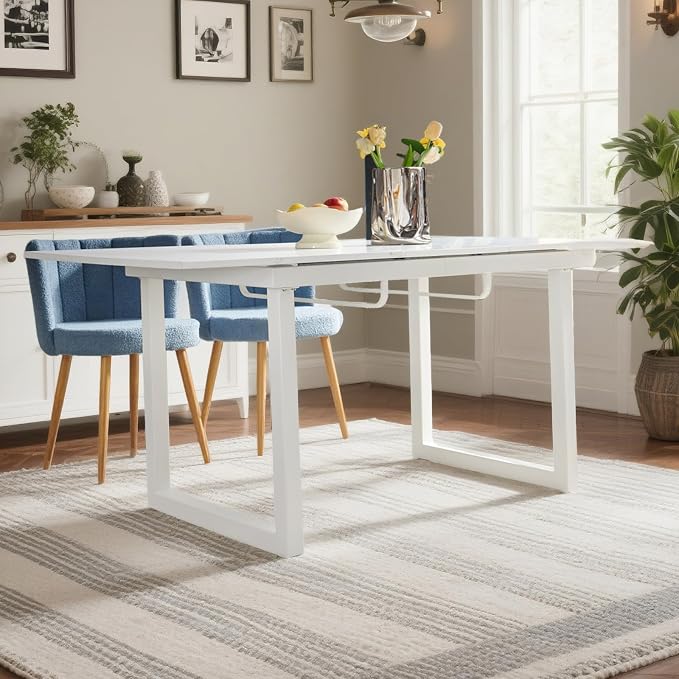 Extendable Dining Table for 4-8 People,70.86''Modern Space-Saving Kitchen Table with Metal Legs,Rectangle Folding Conference Meeting Table for Living Meeting Room Kitchen,White