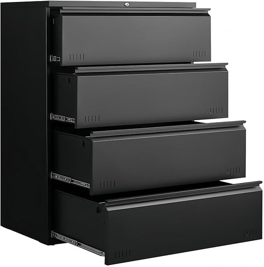 Approgreent Lateral 4 Drawer File Cabient with Lock, Metal Filing Cabinets for Home Office, Heavty Duty Office Storage Cabinet for A4/Letter/Legal (Matte Black)