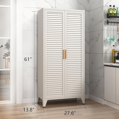 61 "H White Metal Cutlery Cabinet with Door Freestanding Kitchen Cabinet with 3 Adjustable Shelf Side Panels, Suitable for Kitchen, Living Room, Dining Room Metal Cabinet,Requires Assembly ﻿