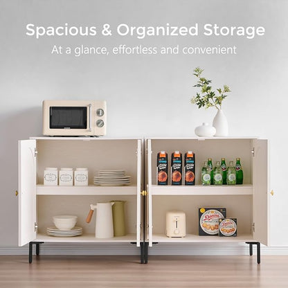 IFGET Modern Buffet Cabinet with Storage, 61.75" W Fluted Arched Sideboard Cabinet w/Adjustable Shelves, Wooden Modular Coffee Bar for Dining Room, Kitchen, Living Room, Entryway, White