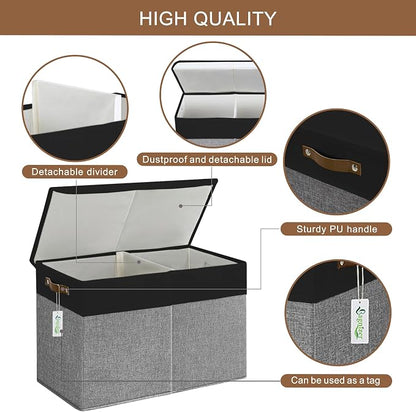 Bagnizer Large Toy Storage Box with Lids, Collapsible Sturdy Baby Storage Organizer Chest Bin Basket for Kids, Boys, Girls, Playroom, Nursery, Bedroom, Closet 25"x13"x16" (Gray and Black)