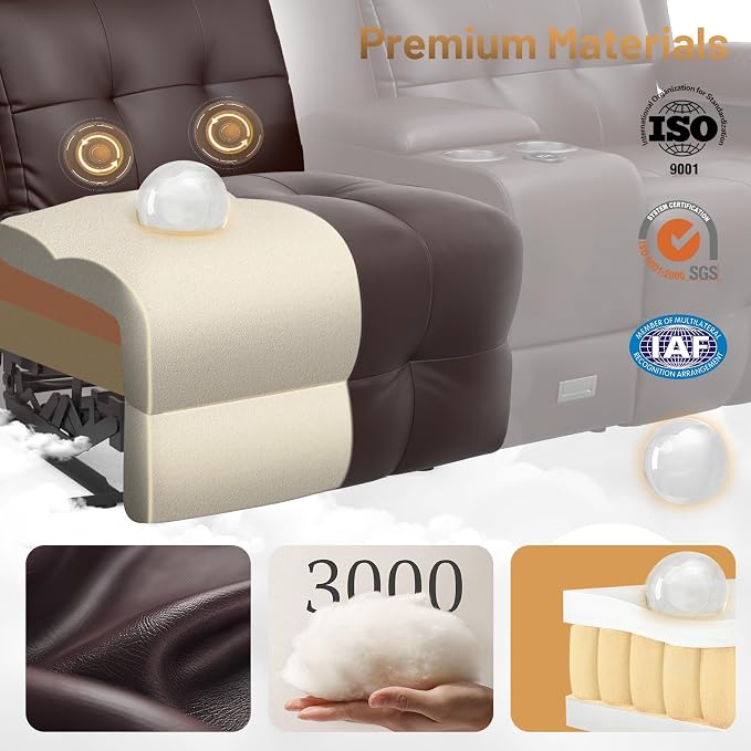 Loveseat Recliner Sofa, Home Theater Seating with Massage, 3 Seat Reclining Loveseats with Console, Wall Hugger RV Couch Movie Theater Chairs, RV Furniture Sofas with USB, Cup Holders for Gaming Room