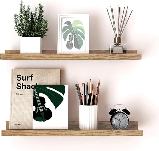 Floating Shelves for Wall Decor, Long Wall Mounted Storage Shelf for Bedroom, Living Room, Bathroom, Kitchen, Nursery, Display Picture Ledge Shelf with Lip Set of 2-24 Inches, Oak