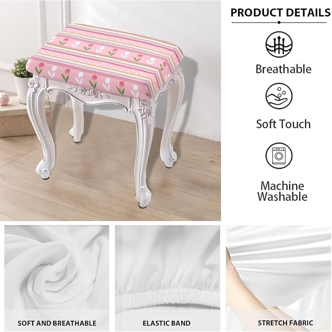 Easter Tulip Bar Stool Covers Rectangle Set of 2 Stretch Barstool Seat Covers Bar Stool Chair Covers Rectangle Removable Bar Stool Seat Covers Bench Covers Slipcover Vanity Chair Cover Pink