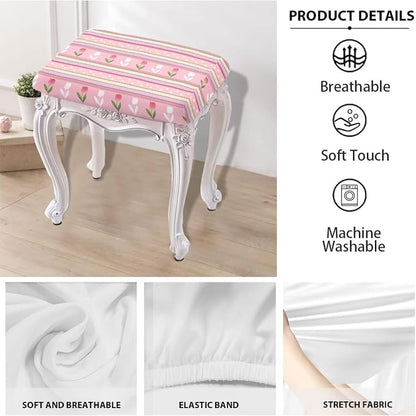 Easter Tulip Bar Stool Covers Rectangle Set of 2 Stretch Barstool Seat Covers Bar Stool Chair Covers Rectangle Removable Bar Stool Seat Covers Bench Covers Slipcover Vanity Chair Cover Pink