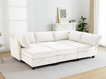 ORRD Sleeper Modular Sectional Sofa Set, Convertible Couch Bed with Storage, 6 Seater and 3 Armrestes Sofa Modular for Living Room, Office (Beige)
