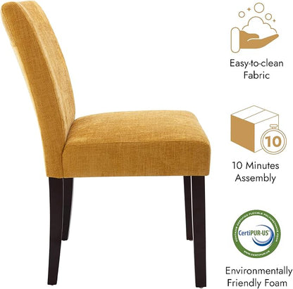 Watson & Whitely Modern Upholstered Dining Chairs, Set of 2, Yellow | Fabric Upholstery, Solid Wood Legs, Low Back, Modern Armless Parsons Style, for Kitchen, Dining Room, Restaurant