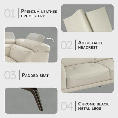 Lexicon L-Shaped Sectional Couch with Right Chaise, Top Grain Leather Match Sectional Sofa, Adjustable Headrests, Black Chrome Metal Legs, High-Density Cushions, Stitching, for Living Room, Beige