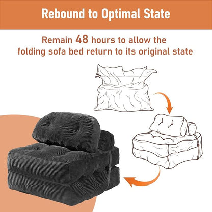 Folding Sofa Bed, Convertible Sleeper Chair with Back Support and Pillow Futon,Boneless Foldable Couch for Living Room/Guest Use/Home Office, Foldable Chair Bed for Adults, Dark Gray