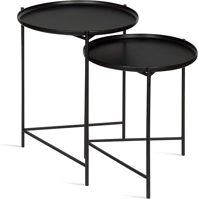 Kate and Laurel Ulani Set of 2 Nested Round Metal End Tables, Black