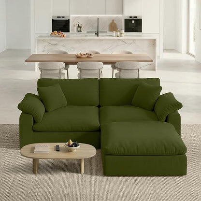 L-Shaped Modular Cloud Sectional Sofa,2-Seater with Chaise,Modern Down Filled Detachable Couch for Living Room,Office & Small Apartment,Green
