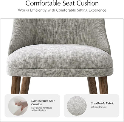 Upholstered Dining Chairs Set of 4, Fabric Dining Room Chairs with Curved Backrest, Solid Wood Legs, Modern Kitchen Chairs for Dining Room Living Room, Grey