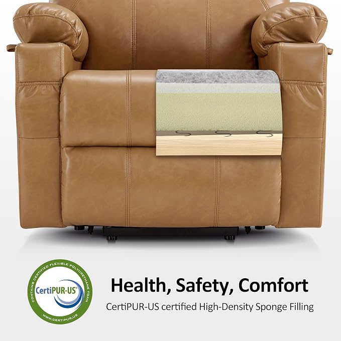 MCombo Power Lift Recliner Chair for Elderly, Lift Chair with Heat and Massage, FSC Certified, USB Ports, Cup Holders, Faux Leather 7141 (Tawny, Small)