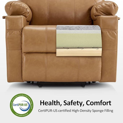 MCombo Power Lift Recliner Chair for Elderly, Lift Chair with Heat and Massage, FSC Certified, USB Ports, Cup Holders, Faux Leather 7141 (Tawny, Small)
