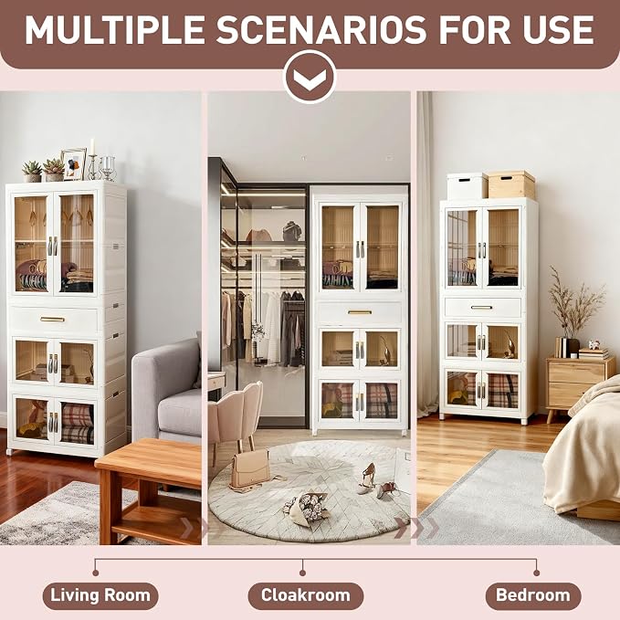 Pet Portable Wardrobe Closet with Doors, Pet Wardrobe Storage Cabinet with Hanging Rod Storage Organizer Large Plastic Storage Cabinet for Pet Clothes, Toys, Snacks, Plastic folding storage box units