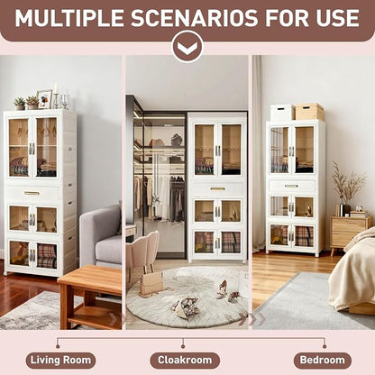 Pet Portable Wardrobe Closet with Doors, Pet Wardrobe Storage Cabinet with Hanging Rod Storage Organizer Large Plastic Storage Cabinet for Pet Clothes, Toys, Snacks, Plastic folding storage box units
