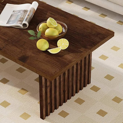 BON AUGURE Coffee Table for Living Room, 43Inch Farmhouse Wood Center Table, Rectangle Mid-Century Living Room Tables, Unique Fluted Panel Coffee Tables (Rustic Oak)