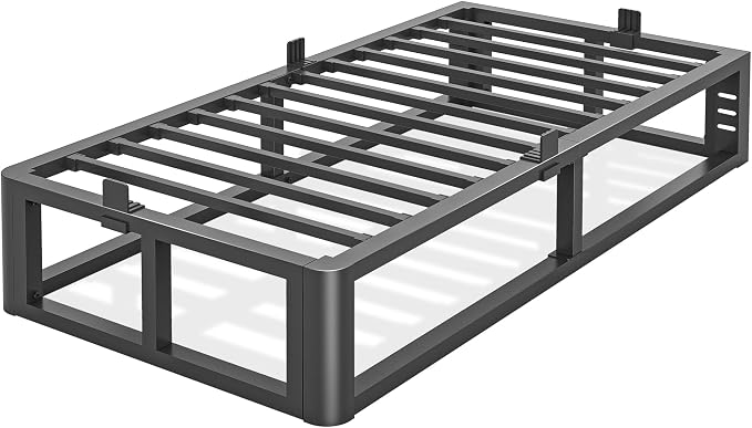 Bilily Metal Heavy Duty 14 inch Twin Bed Frame with Rounded Corner and Headboard Hole Mattress Retainers 3500 LBS No Box Spring Needed Platform Noise Free Easy Assembly