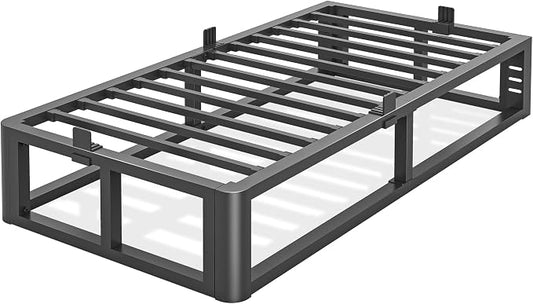 Bilily Metal Heavy Duty 14 inch Twin Bed Frame with Rounded Corner and Headboard Hole Mattress Retainers 3500 LBS No Box Spring Needed Platform Noise Free Easy Assembly