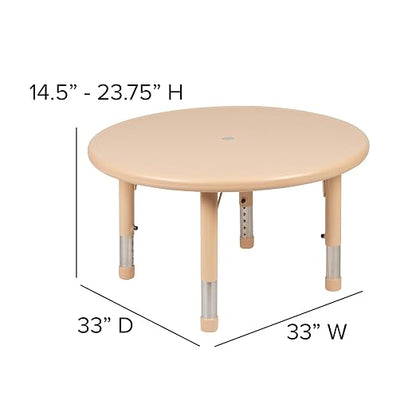 EMMA + OLIVER 33" Round Natural Plastic Height Adjustable Activity Table - School Table for 4