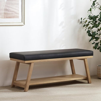 Zihanhome 45" Entryway Bench Upholstered Storage Bench for Bedroom Shoe Rack Bench for Living Room, Hallway, Mudroom, Balcony, Sturdy Indoor Bench Seat Holds Up to 300 lbs (PU-Black)