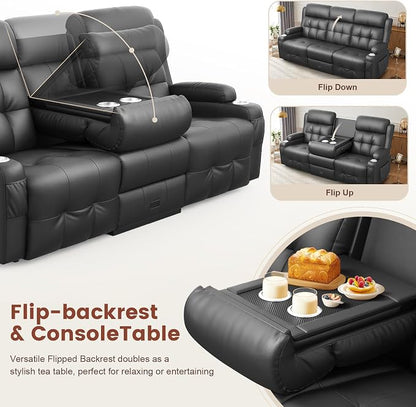 Recliner Sofa, Massage Reclining Sofa 3 Seater Sets Heavy Weight Capacity, RV Loveseat Couch Clearance with Flip Back Console, Storage, Cup Holders, Wall Hugger Reclining Couch for Living Room