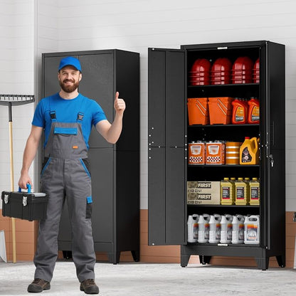 71" Metal Garage Storage Cabinet with Locking Doors and 4 Adjustable Shelves, Steel Tool Cabinets for Home,Office,Garage,Warehouse (Black, 71''H x 26''W x 14''D)